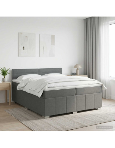 Letto Box Spring LED con Materasso Grigio Scuro 200 x 200 cm