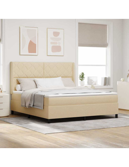 Letto a molle con cuscino Crema 200 x 180 cm Tessuto