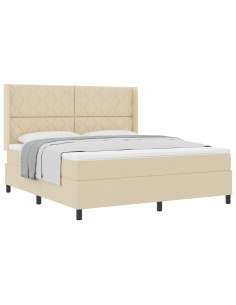 Letto a molle con cuscino Crema 200 x 180 cm Tessuto 2