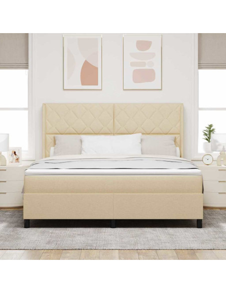 Letto a molle con cuscino Crema 200 x 180 cm Tessuto