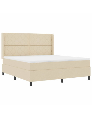 Letto a molle con cuscino Crema 200 x 180 cm Tessuto