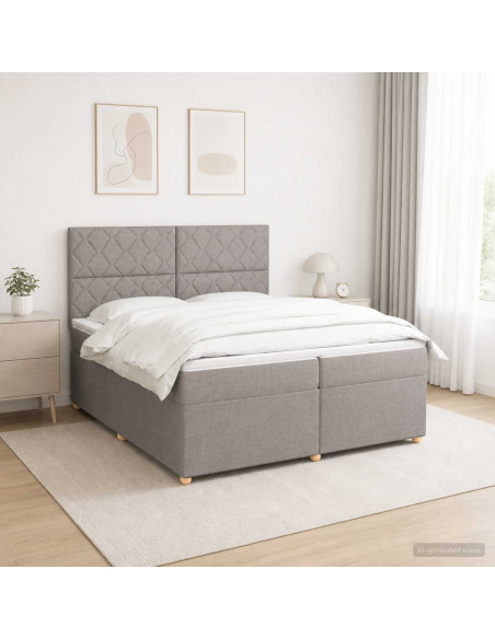 Letto box spring con materasso Tortora 200 x 200 cm Tessuto