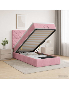 Letto ottomano con materasso Rosa 100 x 200 cm Velluto