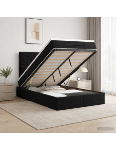 Letto ottomano con materasso Nero 120 x 190 cm Velluto