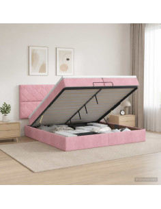 Letto ottomano con materasso Rosa 200 x 200 cm Velluto