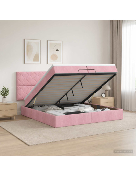 Letto ottomano con materasso Rosa 200 x 200 cm Velluto