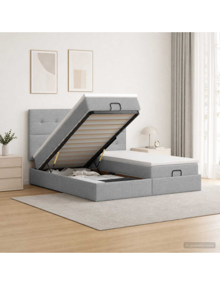 Letto ottomano con materasso 2 pz Grigio Chiaro Tessuto
