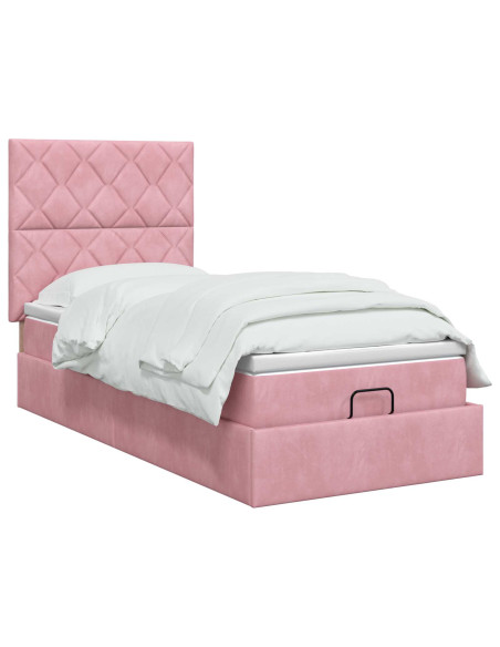 Letto ottomano con materasso Rosa 100 x 200 cm Velluto