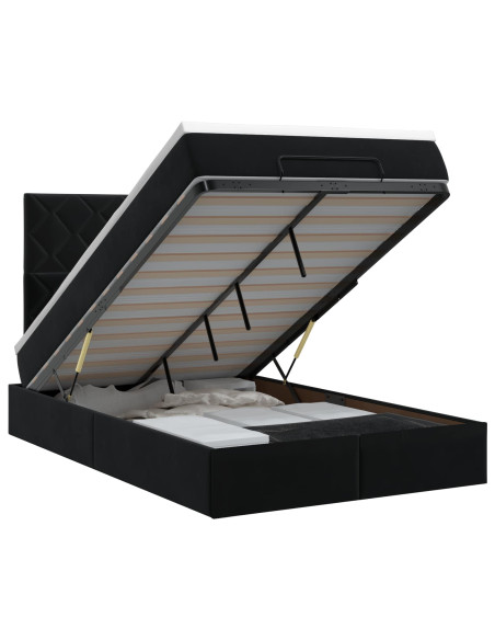 Letto ottomano con materasso Nero 120 x 190 cm Velluto