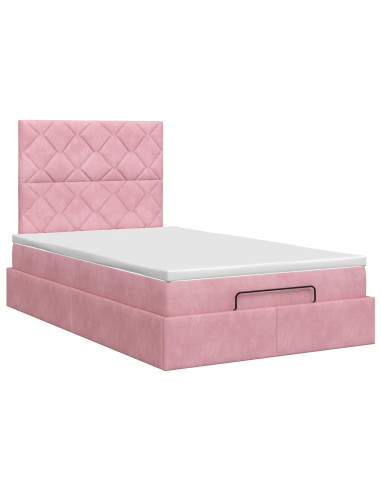 Letto ottomano con materasso Rosa 120 x 190 cm Velluto