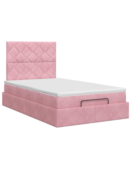 Letto ottomano con materasso Rosa 120 x 190 cm Velluto