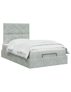 Letto ottomano con materasso Grigio Chiaro 120 x 200 cm Velluto 2