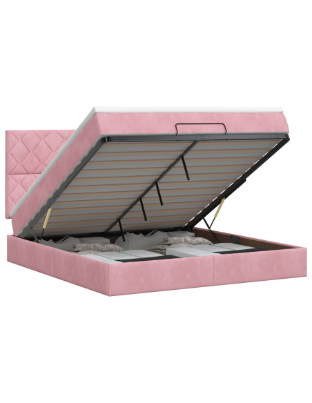 Letto ottomano con materasso Rosa 140 x 200 cm Velluto