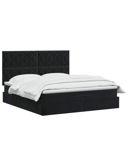 Letto ottomano con materasso Nero 160 x 200 cm Velluto