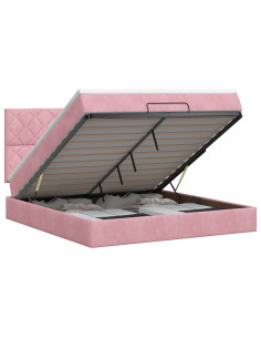 Letto ottomano con materasso Rosa 160 x 200 cm Velluto 2
