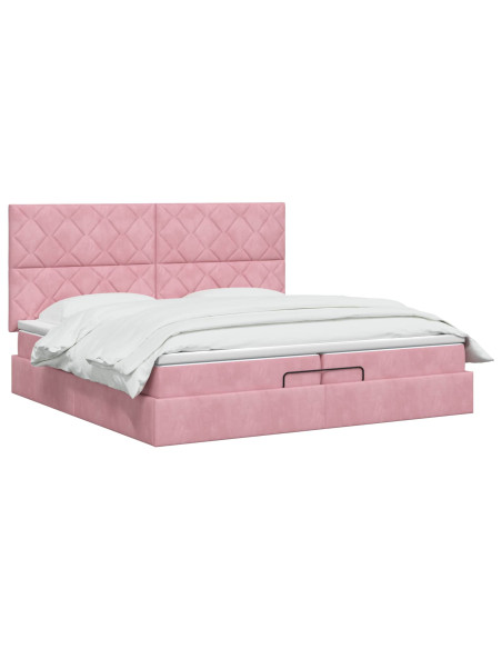 Letto ottomano con materasso Rosa 200 x 200 cm Velluto