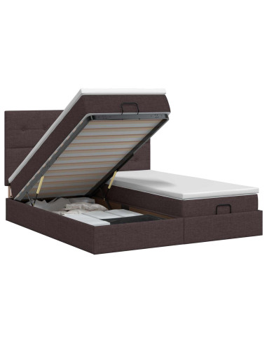 Letto ottomano con materasso 2 pz Marrone Scuro Tessuto