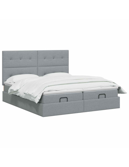 Letto ottomano con materasso 2 pz Grigio Chiaro Tessuto