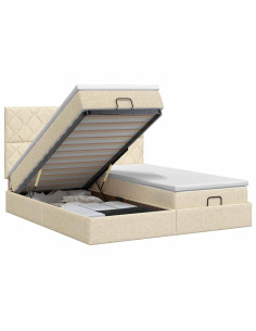 Letto ottomano con materasso con testiera 2 pz Crema Tessuto 2