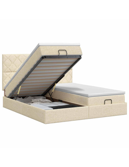 Letto ottomano con materasso con testiera 2 pz Crema Tessuto
