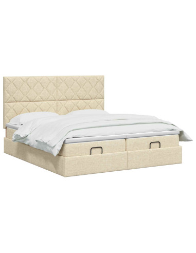 Letto ottomano con materasso con testiera 2 pz Crema Tessuto