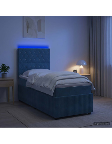 Letto Box Spring LED con Materasso Blu 100 x 200 cm Velluto