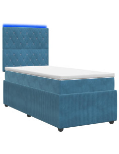 Letto Box Spring LED con Materasso Blu 100 x 200 cm Velluto 2