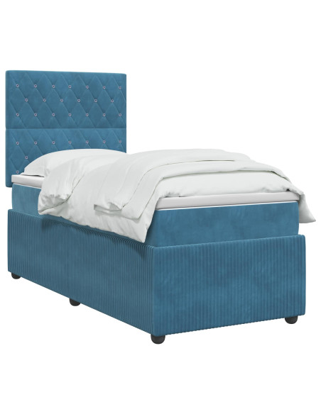 Letto Box Spring LED con Materasso Blu 100 x 200 cm Velluto