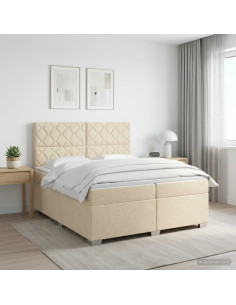 Letto box spring con materasso Crema 200 x 200 cm Tessuto