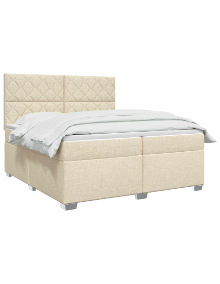 Letto box spring con materasso Crema 200 x 200 cm Tessuto