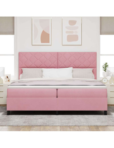 Letto a molle con testiera Rosa 200 x 200 cm Velluto