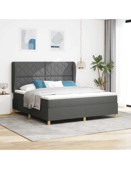 Letto a molle con testiera Grigio scuro 200 x 180 cm Tessuto