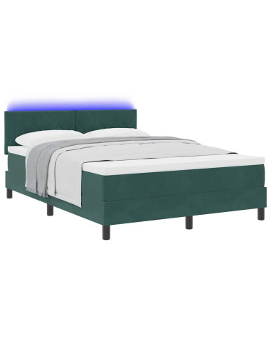 Letto a Sorgente LED Verde Scuro 160 x 200 cm Velluto