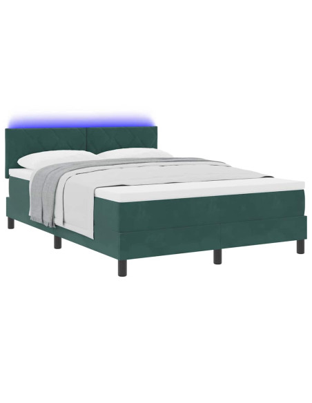 Letto a Sorgente LED Verde Scuro 160 x 200 cm Velluto