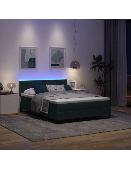 Letto a Sorgente LED Verde Scuro 160 x 200 cm Velluto