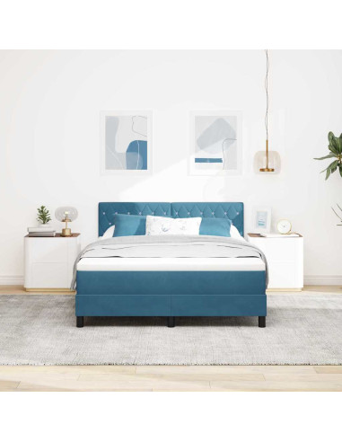 Letto a Sorgente LED Blu Scuro 160 x 200 cm Velluto
