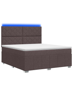 Letto Box Spring LED con Materasso Marrone Scuro 160 x 200 cm 2
