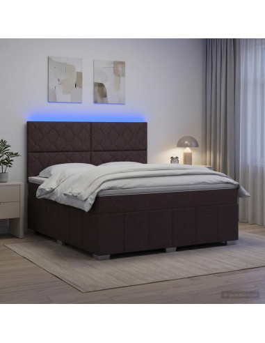 Letto Box Spring LED con Materasso Marrone Scuro 160 x 200 cm