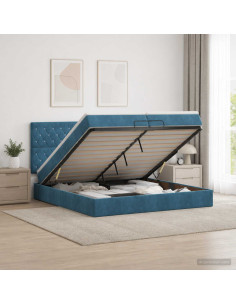 Letto ottomano con materasso Blu Scuro 200 x 200 cm Velluto
