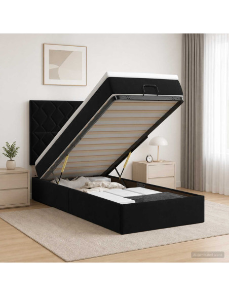 Letto ottomano con materasso Nero 80 x 200 cm Velluto