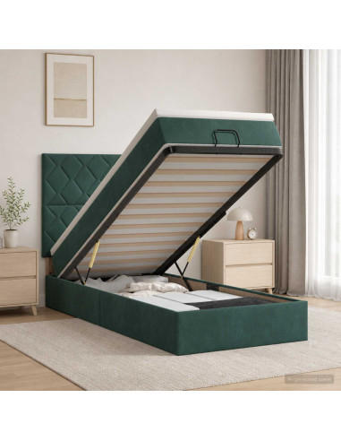 Letto ottomano con materasso Verde Scuro 80 x 200 cm Velluto