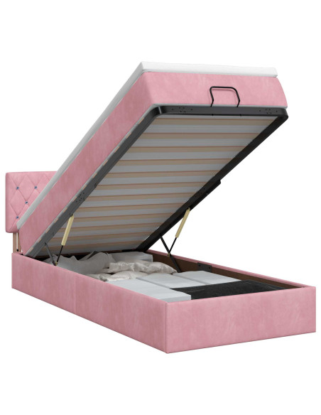 Letto ottomano con materasso Rosa 80 x 200 cm Velluto