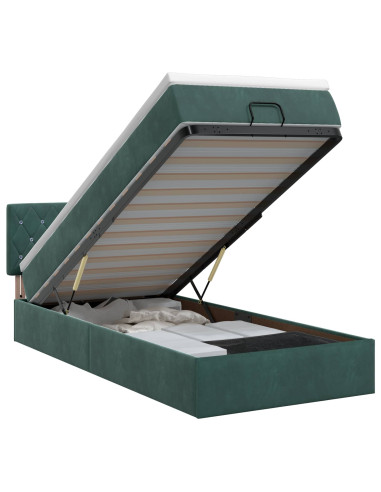 Letto ottomano con materasso Verde Scuro 90 x 190 cm Velluto