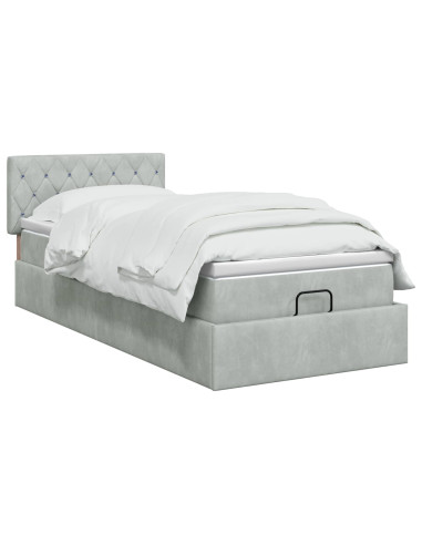 Letto ottomano con materasso Grigio Chiaro 90 x 200 cm Velluto