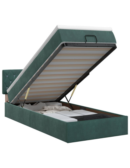 Letto ottomano con materasso Verde Scuro 90 x 200 cm Velluto