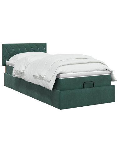 Letto ottomano con materasso Verde Scuro 90 x 200 cm Velluto