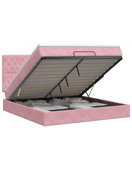 Letto ottomano con materasso Rosa 160 x 200 cm Velluto