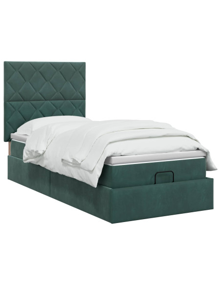 Letto ottomano con materasso Verde Scuro 80 x 200 cm Velluto