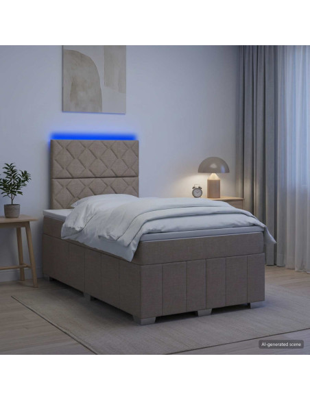 Letto Box Spring LED con Materasso Tortora 120 x 200 cm Tessuto