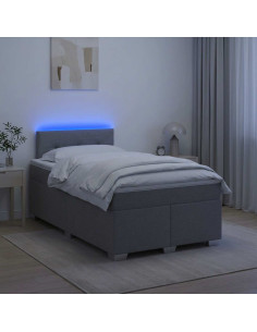 Letto con Box Spring, Materasso e LED Grigio Chiaro Tessuto